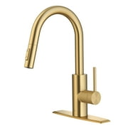 KRAUS Oletto Single Handle Pull Down Kitchen Faucet with QuickDock Top Mount Installation Assembly in Spot-Free Brushed Brass