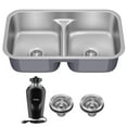 thumbnail image 1 of Kraus Premier 32” Undermount 50/50 Double Bowl with Low Divider 18-Gauge Stainless Steel Kitchen Sink with WasteGuard™ Continuous Feed Garbage Disposal, 1 of 12
