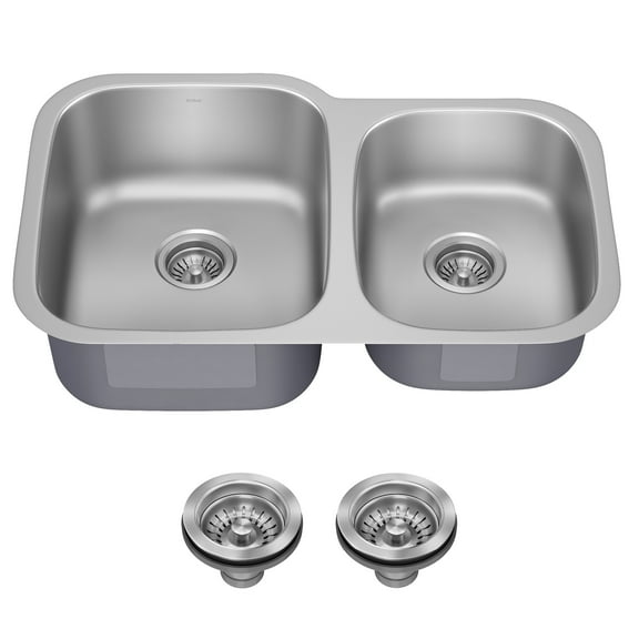 KRAUS Premier 32” Undermount 60/40 Double Bowl 18-Gauge Stainless Steel Kitchen Sink