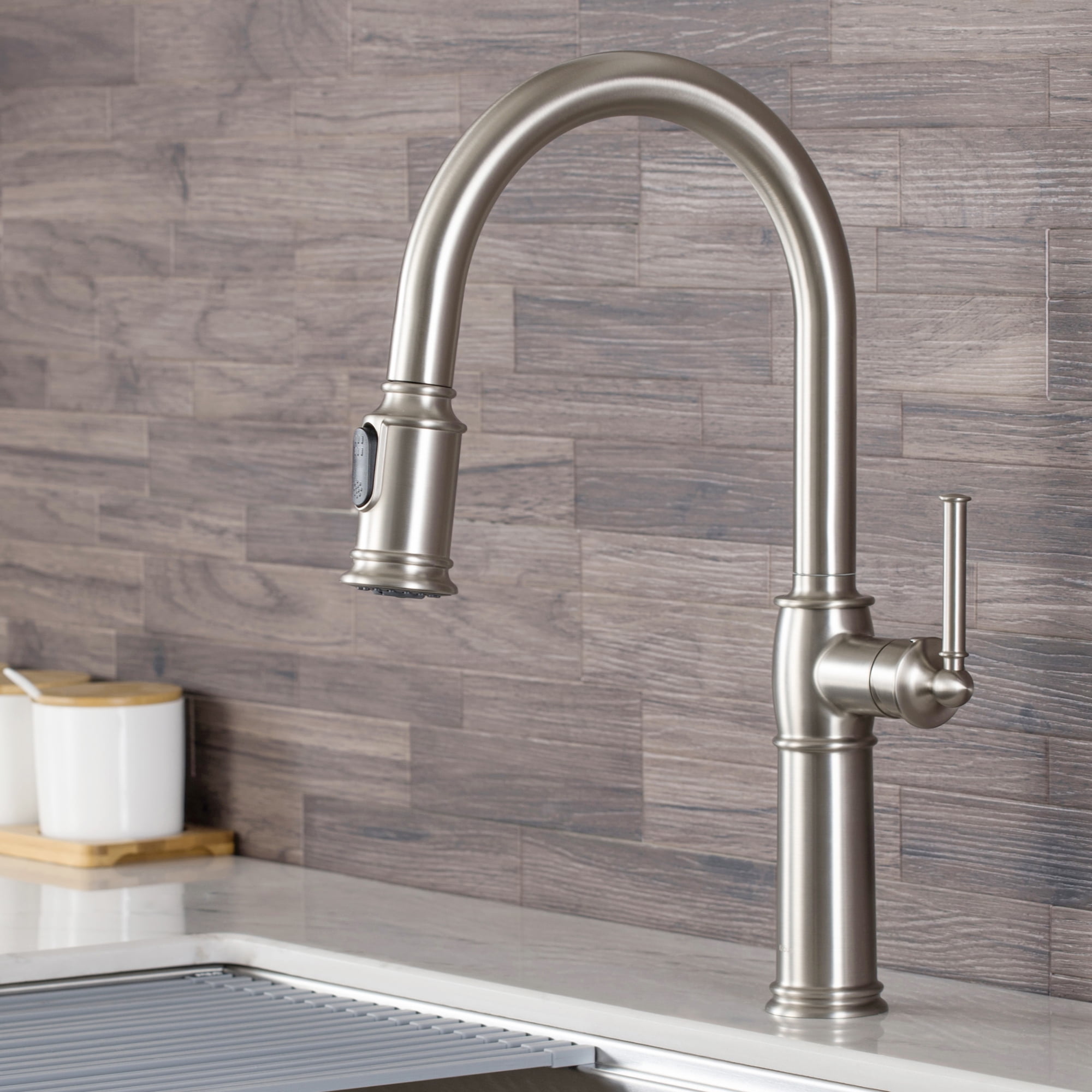Sellette Spot Free Stainless Steel Pull-Down Kitchen Faucet with Soap Dispenser