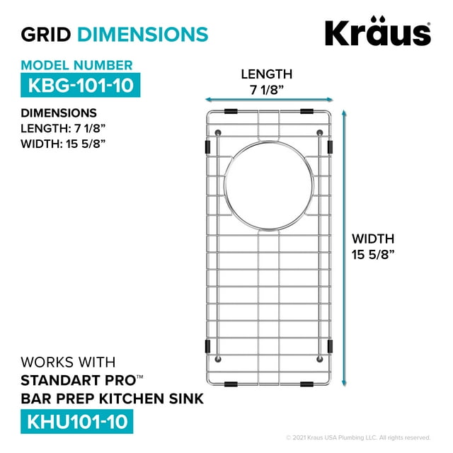 Kraus Stainless Steel Bottom Grid (7 1/8 x 15 5/8) for 10 Standart PRO Undermount Single Bowl Bar Kitchen Sink