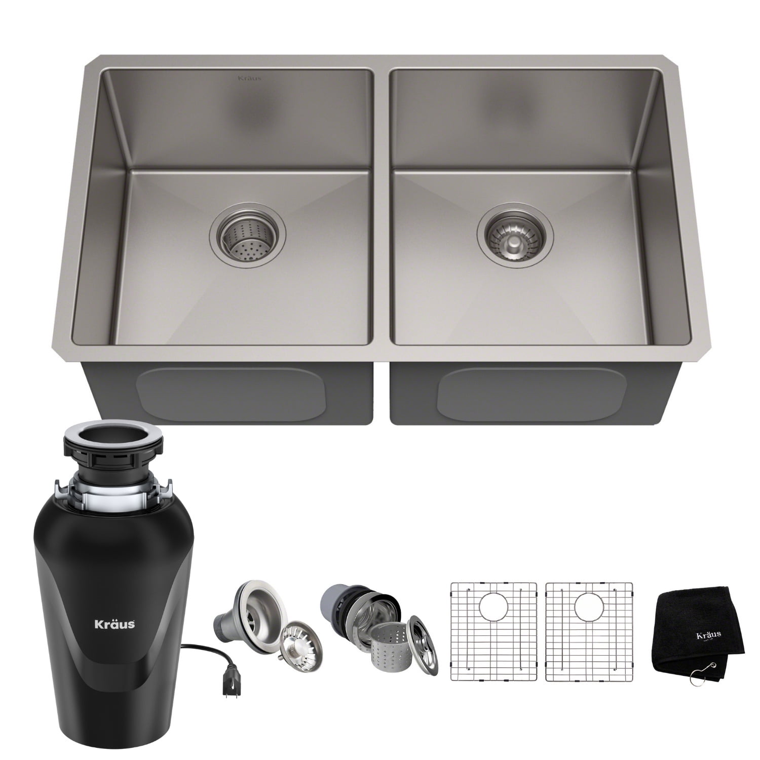 33" Satin Stainless Steel Double Bowl Farmhouse Sink with Disposal