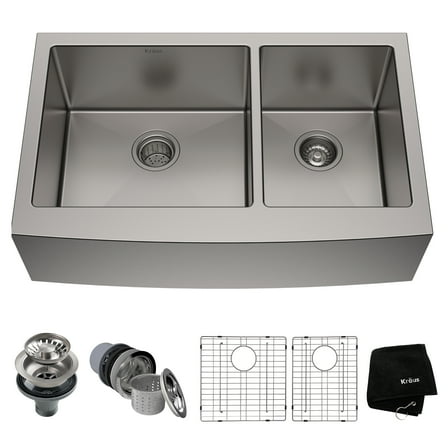KRAUS Standart Pro 36" Apron Front Farmhouse 16 Gauge 60/40 Double Bowl Stainless Steel Kitchen Sink