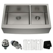 KRAUS Standart Pro 36" Apron Front Farmhouse 16 Gauge 60/40 Double Bowl Stainless Steel Kitchen Sink