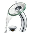 thumbnail image 1 of Kraus Tall Waterfall Bathroom Faucet for Vessel Sink with Clear Glass Disk and Pop-Up Drain, Chrome Finish, 1 of 10