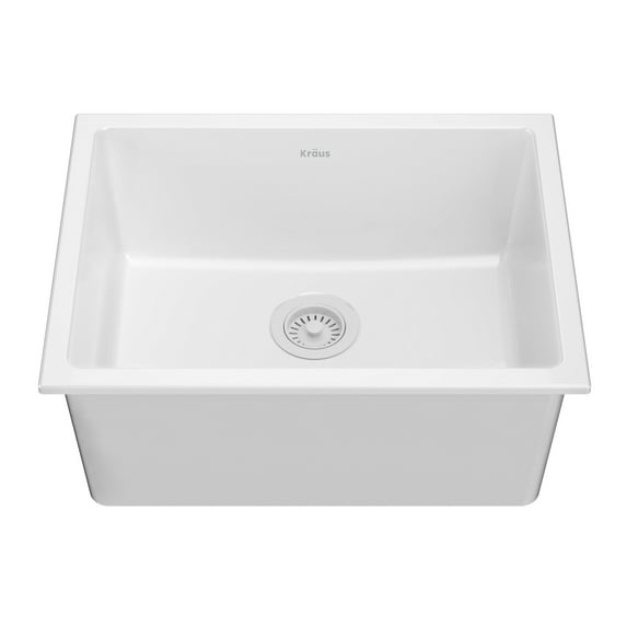 Kraus Turino 24 inch Drop-In Undermount Fireclay Single Bowl Kitchen Sink with Thick Mounting Deck in Gloss White