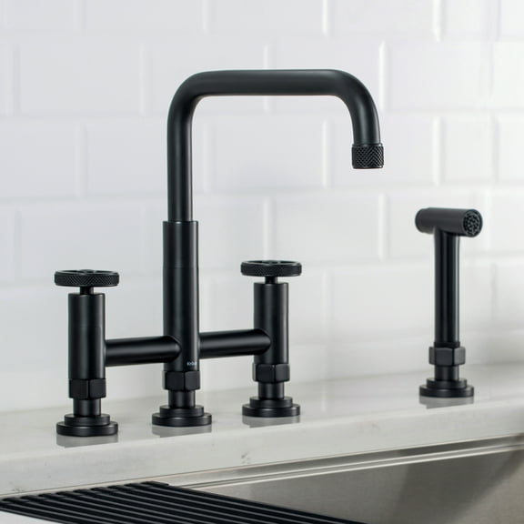 Kraus Urbix™ Industrial Bridge Kitchen Faucet with Side Sprayer in Matte Black