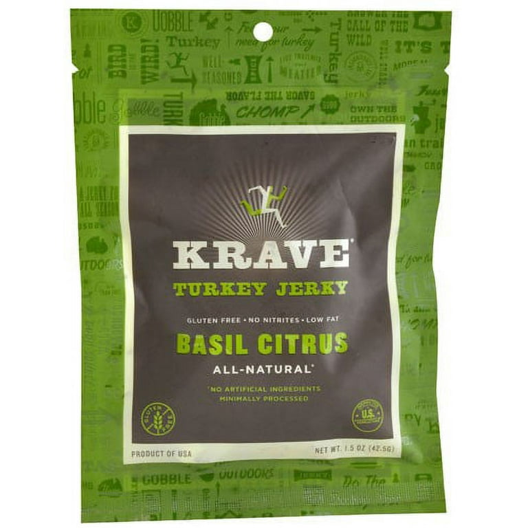 Krave Pure Foods Turkey Jerky Basil Citrus 1.5 oz (42.5g) - Walmart.com