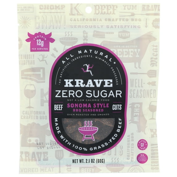 Krave Simple Jerky Zero Sugar Sonoma Bbq/ 2.1 Ounce, Pack Of 8