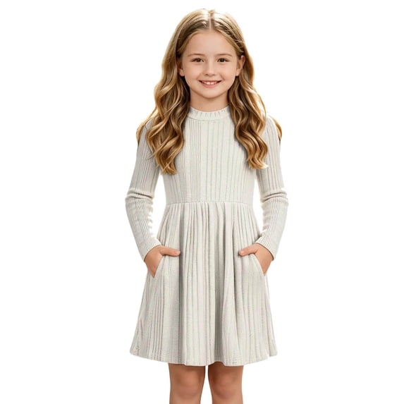 Krayuyo Girls A Line Dresses with Pockets Long Sleeve Shirt Dress Casual Soft Flowy Dress Size 5-15 Years