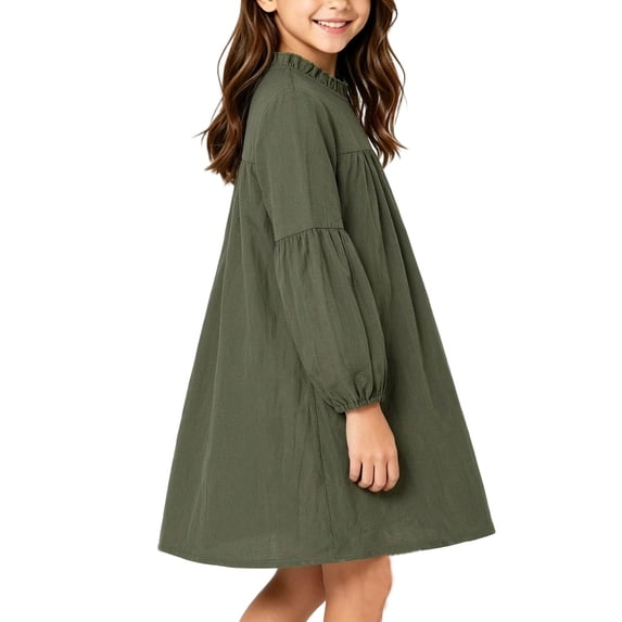 Krayuyo Girls Fall Dresses Ruffled Crew Neck Long Sleeve Casual Dresses Little Girls A-Line Dresses 2-10 Years