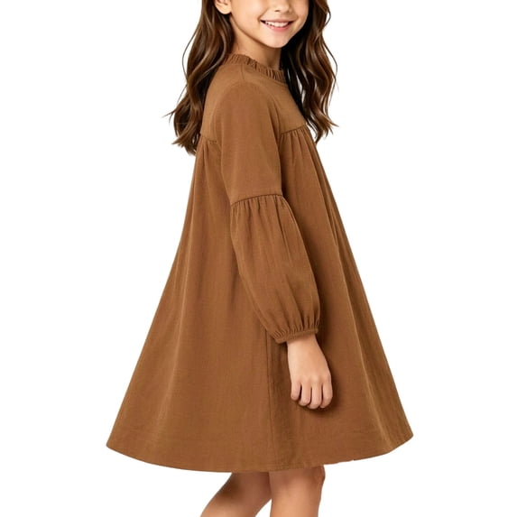 Krayuyo Girls Fall Dresses Ruffled Crew Neck Long Sleeve Casual Dresses Little Girls A-Line Dresses 2-10 Years