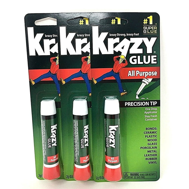 3 Pack Krazy Glue Instant Strong Super Glue Crazy Fast Tube All Purpose 0.07oz, White