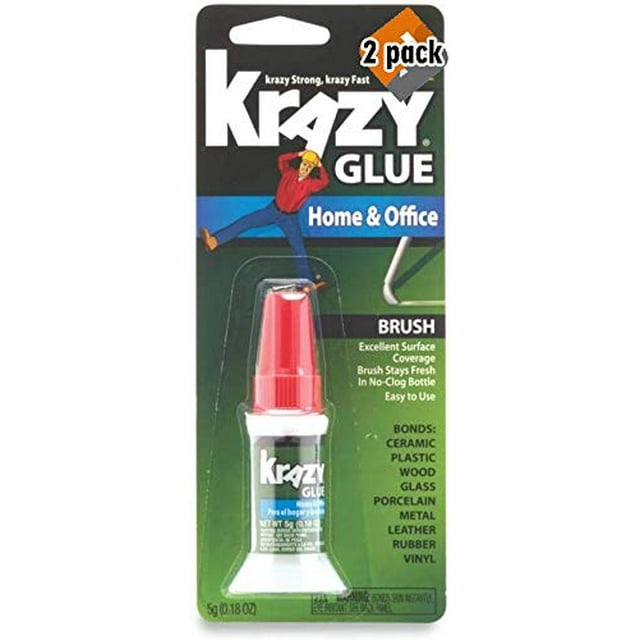 Krazy Glue Home & Office Brush On Super Glue, Brush Applicator, 5 Grams (2 Pack)