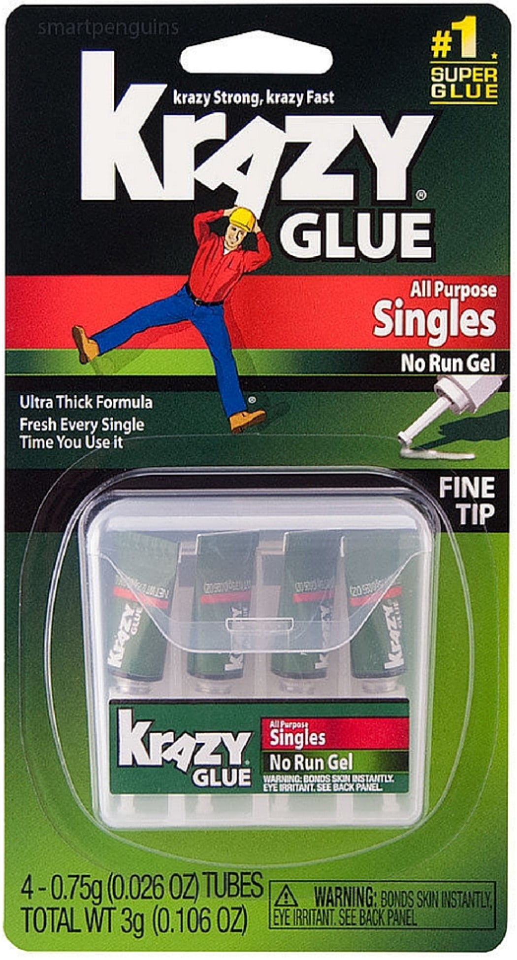 Krazy Glue Instant All Purpose Single Use Tubes, 4 ea (Pack of 6) Total 24 tubes