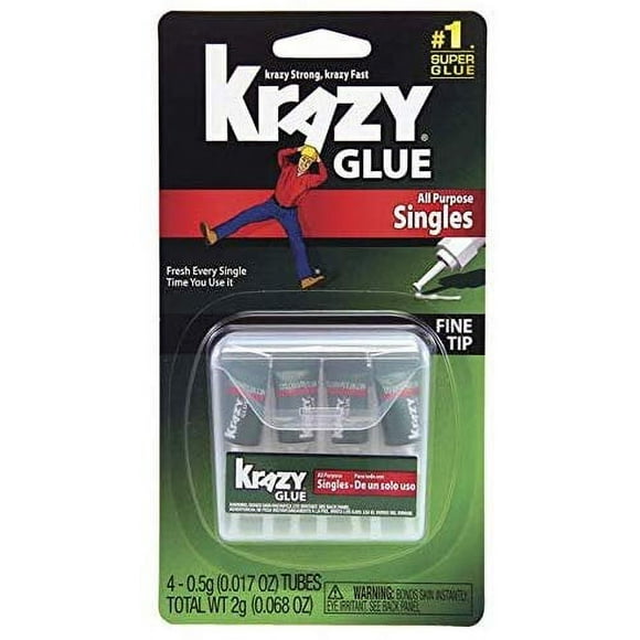 Elmer's KG582 Products Instant Crazy Glue 4-Single Use Tubes, 0.017 oz, 0.5 oz. Tubes, Multicolor