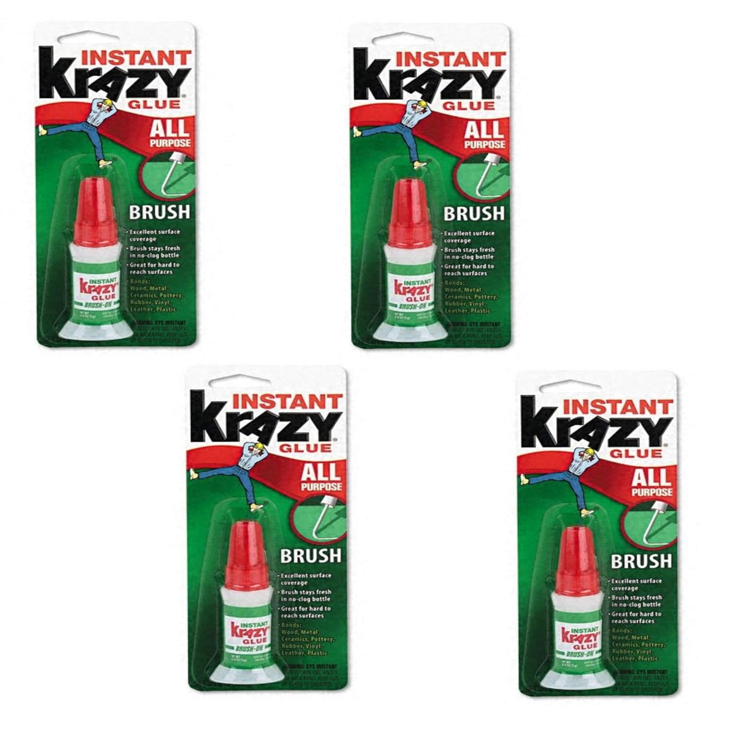 Krazy Glue KG92548R Brush-On Glue, 5 g Tube Pack of 4