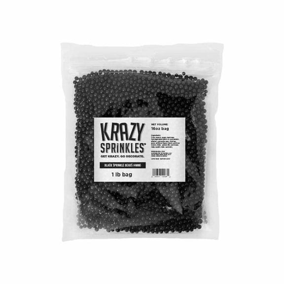 Krazy Sprinkles - Edible Black 4mm Beads - Refined Cake Decor, 1 LB