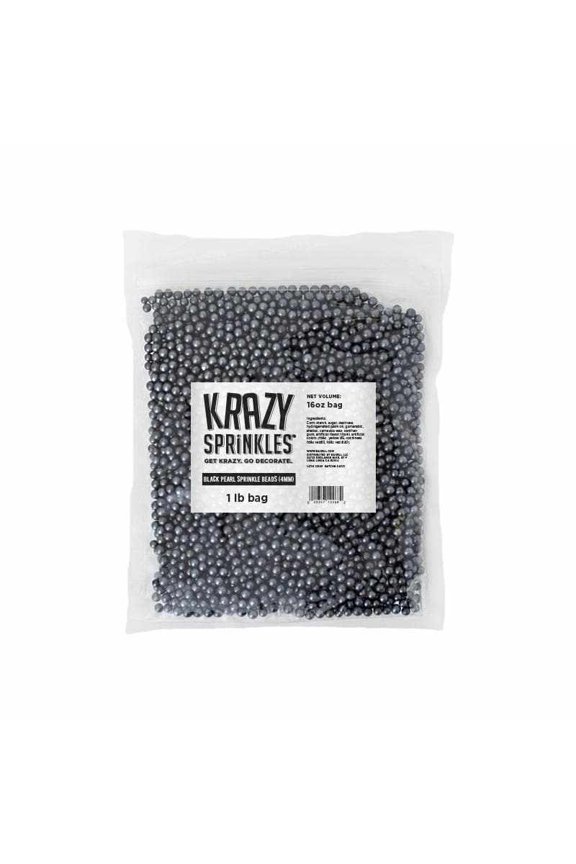 Krazy Sprinkles - Edible Black Pearl 4mm Beads - Refined Cake Decor, 1 LB