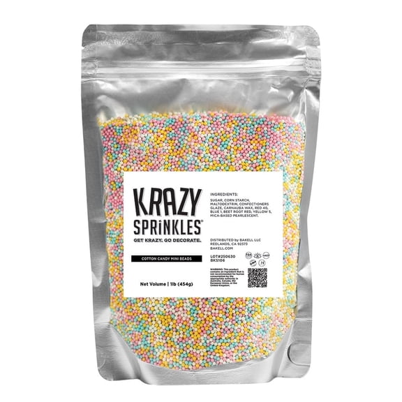Krazy Sprinkles - Edible Cotton Candy Pearl Mini Beads - Vibrant Cookie Decorating, 1 LB