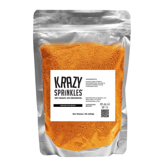 Krazy Sprinkles - Edible Orange Mini Beads - Vibrant Cookie Decorating, 1lb Bag