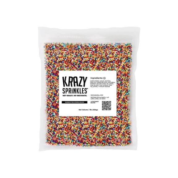 Krazy Sprinkles - Edible Rainbow Mini Beads - Vibrant Cookie Decorating, 1 LB