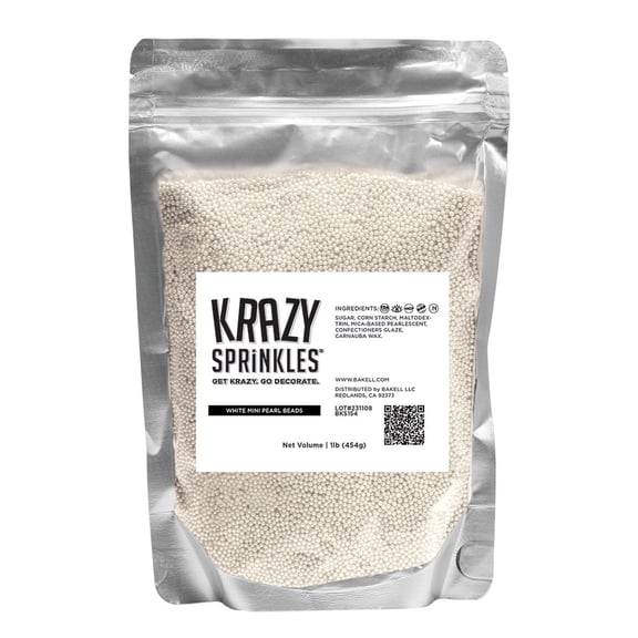 Krazy Sprinkles - Edible White Pearl Mini Beads - Vibrant Cookie Decorating, 1lb Bag