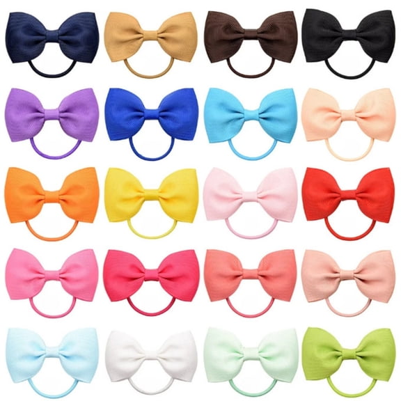 Krdevn 20 Pack Solid Ribbed Fabric Bow Hair Ties Multicolor Elastic Ponytail Holders Cute Girls Daily Hair Accessories Bulk Hair Bands
