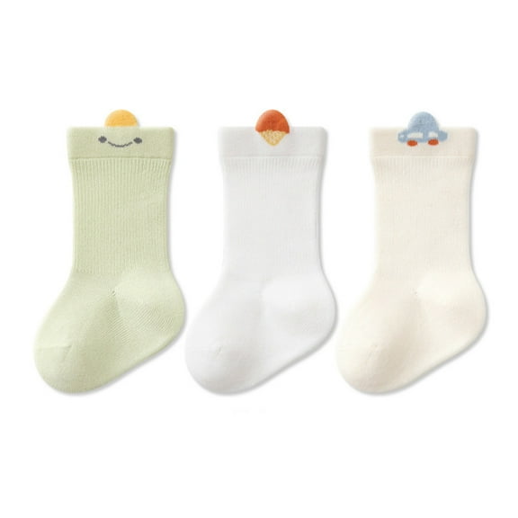 Krdevn 3-Pack Non- Sole Socks for Babys- Soft Grip Booties for Learning to Walk, Indoor Play and Everyday Comfort,Size:0-6 Months