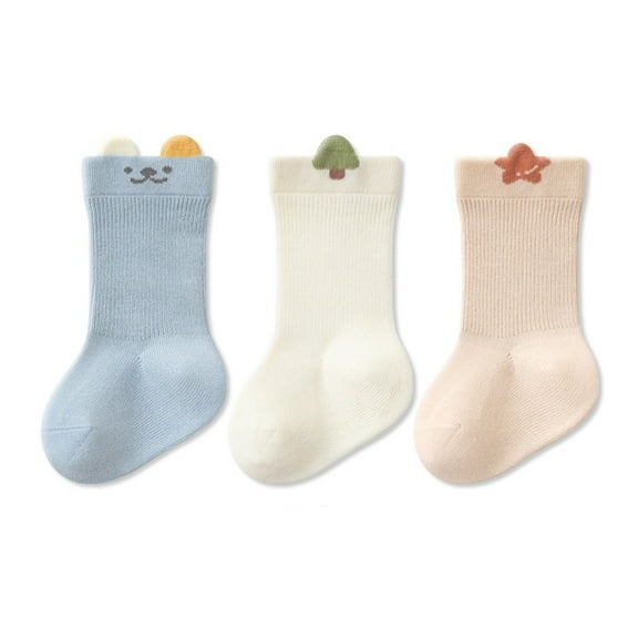 Krdevn 3-Pack Non- Sole Socks for Babys- Soft Grip Booties for Learning to Walk, Indoor Play and Everyday Comfort,Size:0-6 Months