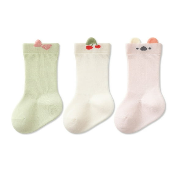 Krdevn 3-Pack Non- Sole Socks for Babys- Soft Grip Booties for Learning to Walk, Indoor Play and Everyday Comfort,Size:3-5 Years