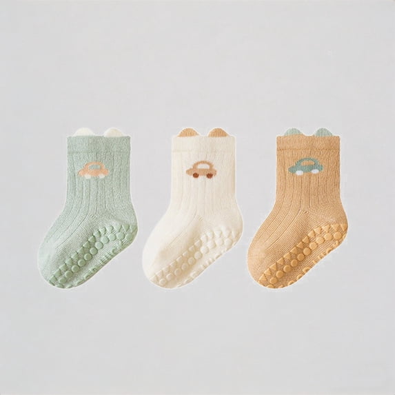 Krdevn 3-Packs Baby Socks for Learning To Walk Soft Sole Grip Toddler First Walking Shoes,1-3 Years