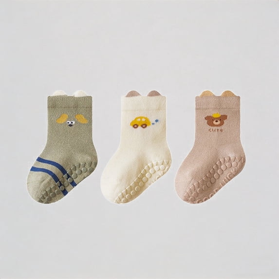 Krdevn 3-Packs Baby Socks for Learning To Walk Soft Sole Grip Toddler First Walking Shoes,6-12 Months