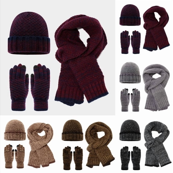 Krdevn 3Pcs Knit Winter Hat Scarf Touch Screen Gloves Set Thermal Warm Accessory Kit for Men Women Outdoor Daily Wear,Navy