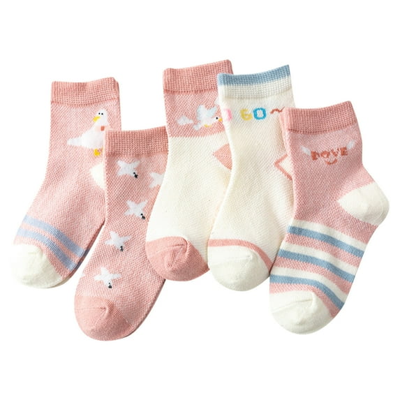 Krdevn 5-Pack Breathable Cotton Socks - Soft Thin Crew Socks with All-Over Mesh for Everyday Comfort,Size:1-3 Years