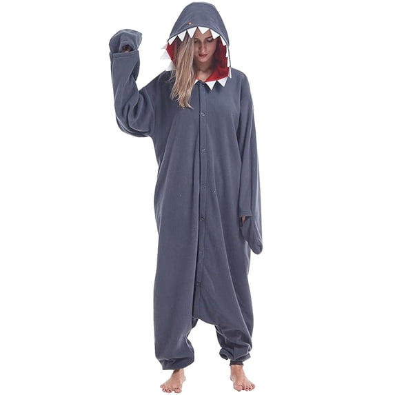 Krdevn Adult Animal Onesie Pajamas, Hooded Cartoon Cosplay Jumpsuit for Halloween Costume & Home Loungewear,Grey