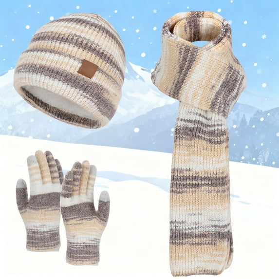 Krdevn Adult Knitted Scarf Hat Mittens Set Thermal Soft Winter Neck Warmer Touchscreen Cold Weather,One Size