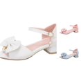 thumbnail image 1 of Krdevn Ankle Strap Mixed Toe Heel Dress Sandals with Bow Pearl Adjustable Buckle Wedding Party Summer Shoes (Big Girls),11.5-12 Years, 1 of 4