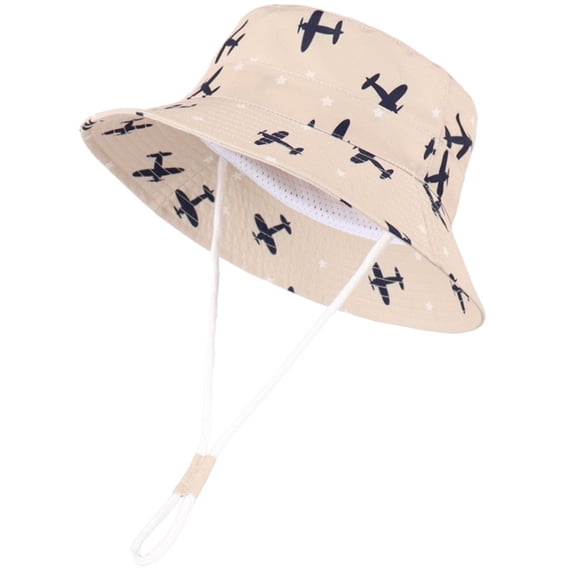 Krdevn Baby Airplane Star Print Bucket Hat UPF50+ Mesh Inner Adjustable Chin Strap Wide Brim Toddler Boys Sun Hat Size:6-12 Months