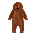 thumbnail image 1 of Krdevn Baby Boy Girl Clothes Solid Hoodie Romper Zip Up Long Sleeve Hooded Jumpsuit Coverall Fall Winter Outfit,0-3 Months, 1 of 8