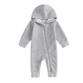 thumbnail image 1 of Krdevn Baby Boy Girl Clothes Solid Hoodie Romper Zip Up Long Sleeve Hooded Jumpsuit Coverall Fall Winter Outfit,3-6 Months, 1 of 4