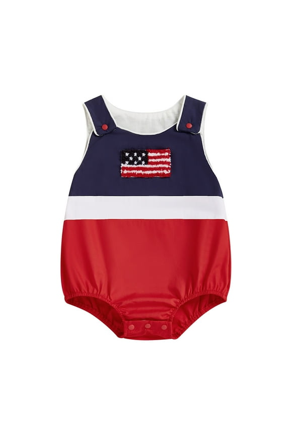Baby Boys' American Flag Romper, Red White Blue Striped Bodysuit, Soft Casual Outfit for Independence Day & Daily Wear,6-12 Month