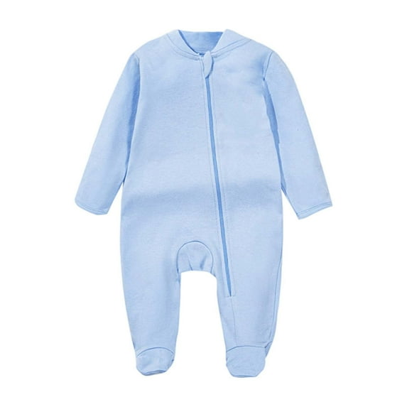 Krdevn Baby Boys Full Zip Up Pajamas Romper with Front Zipper Soft Long Sleeve Jumpsuit for Toddler Cozy Sleeper Outfit,Size:NB-1 Months