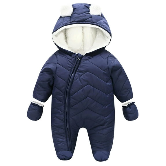 Krdevn Baby Boys Snowsuit Winter Warm Insulated Jumpsuit Cold Weather Outdoor Outfit for Toddlers,Color:Blue,Size:0-3 Months