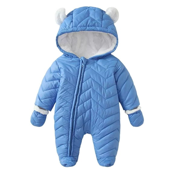 Krdevn Baby Boys Snowsuit Winter Warm Insulated Jumpsuit Cold Weather Outdoor Outfit for Toddlers,Color:Light Blue,Size:0-3 Months