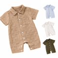 thumbnail image 1 of Krdevn Baby Boys Textured Terry Romper Lapel Collar Short Sleeve Button Up Summer Outfit,3-6 Months, 1 of 4