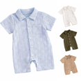 thumbnail image 1 of Krdevn Baby Boys Textured Terry Romper Lapel Collar Short Sleeve Button Up Summer Outfit,6-12 Months, 1 of 4