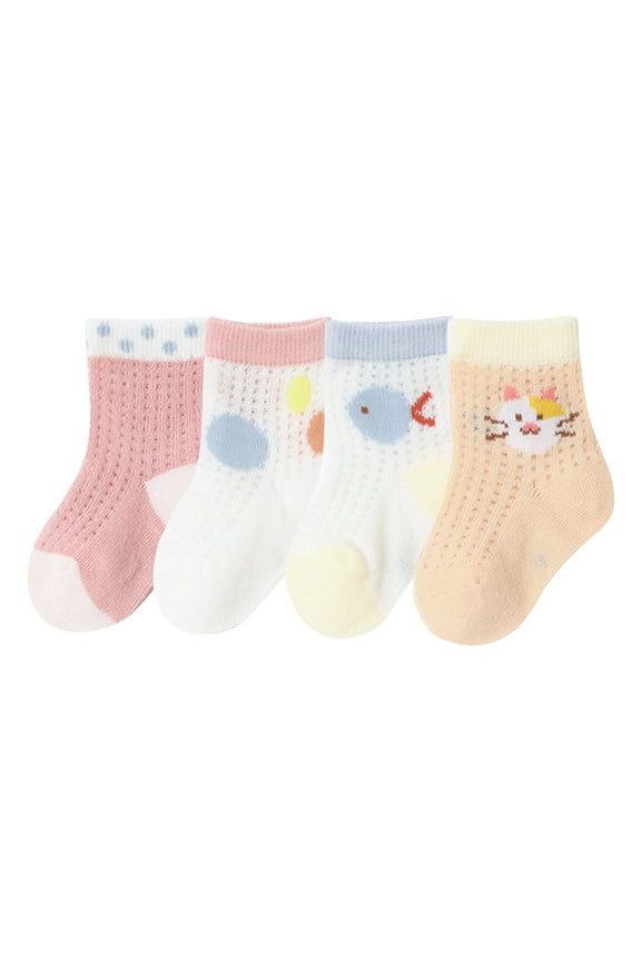 Krdevn Baby Cartoon Cat Fish Mesh Rib Summer Ankle Socks Gift Set Size:3-5 Years