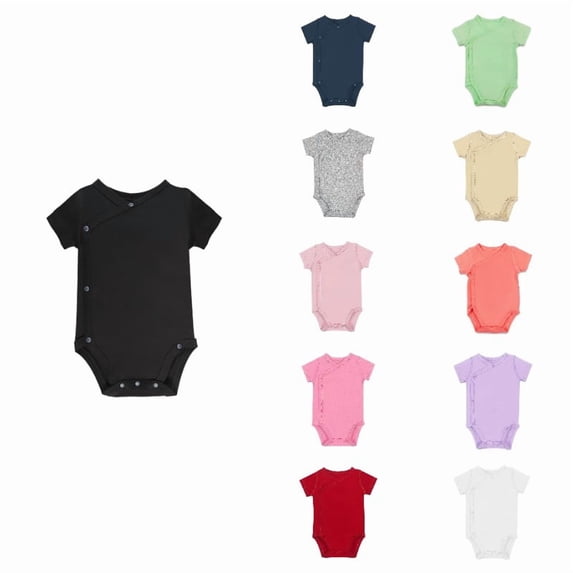 Krdevn Baby Cotton Short Sleeve Bodysuit, Seamless Wrap Side Snap Triangle Romper Summer,Black