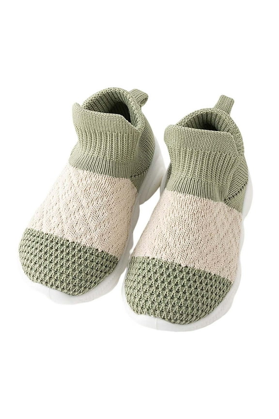 Baby First Walker Sneakers, Soft Sole Breathable Two-Tone Knit -On Shoes, Comfortable for Boys & Girls Daily Casual Wear,4